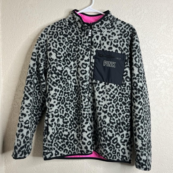Brand New With Tag Victoria Secret Pink Gray Leopard reversible jacket. - Picture 1 of 3